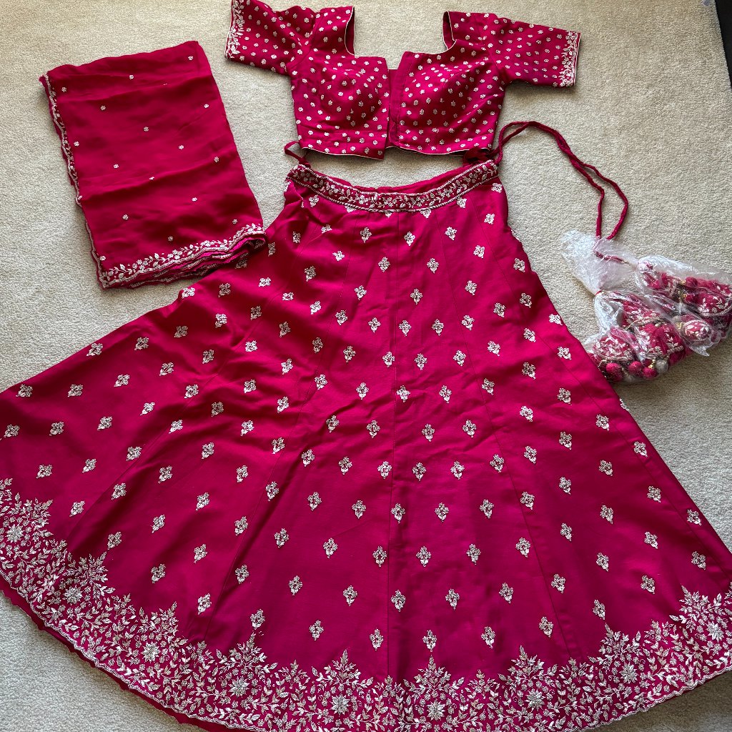 [New] Indian Lehenga Choli Skirt Blouse Pink Xl